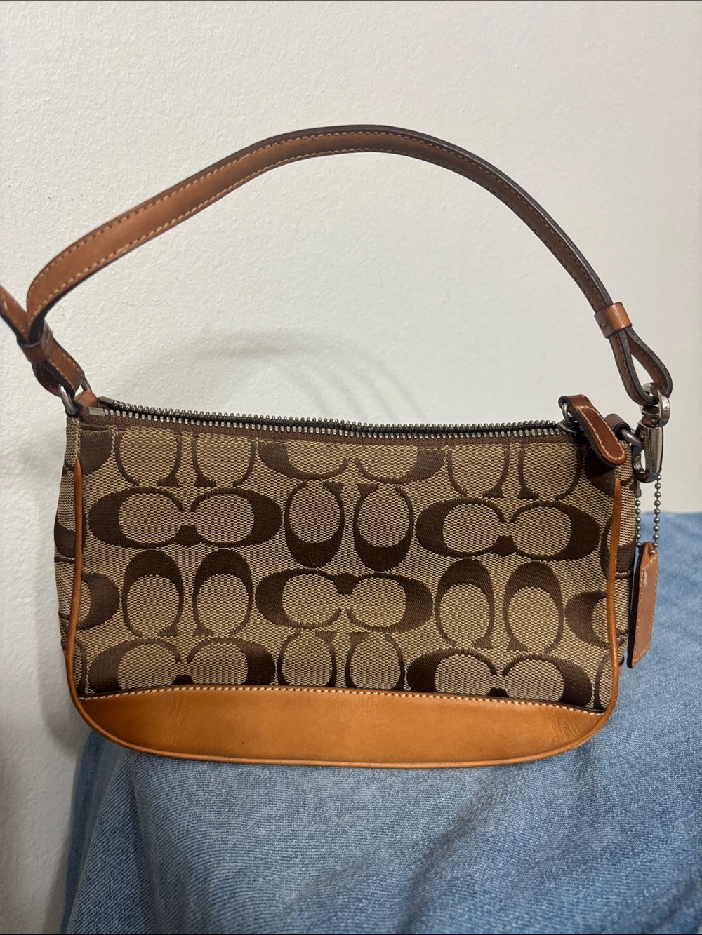 Coach Signature Jacquard Shoulder Bag in Brown and Tan